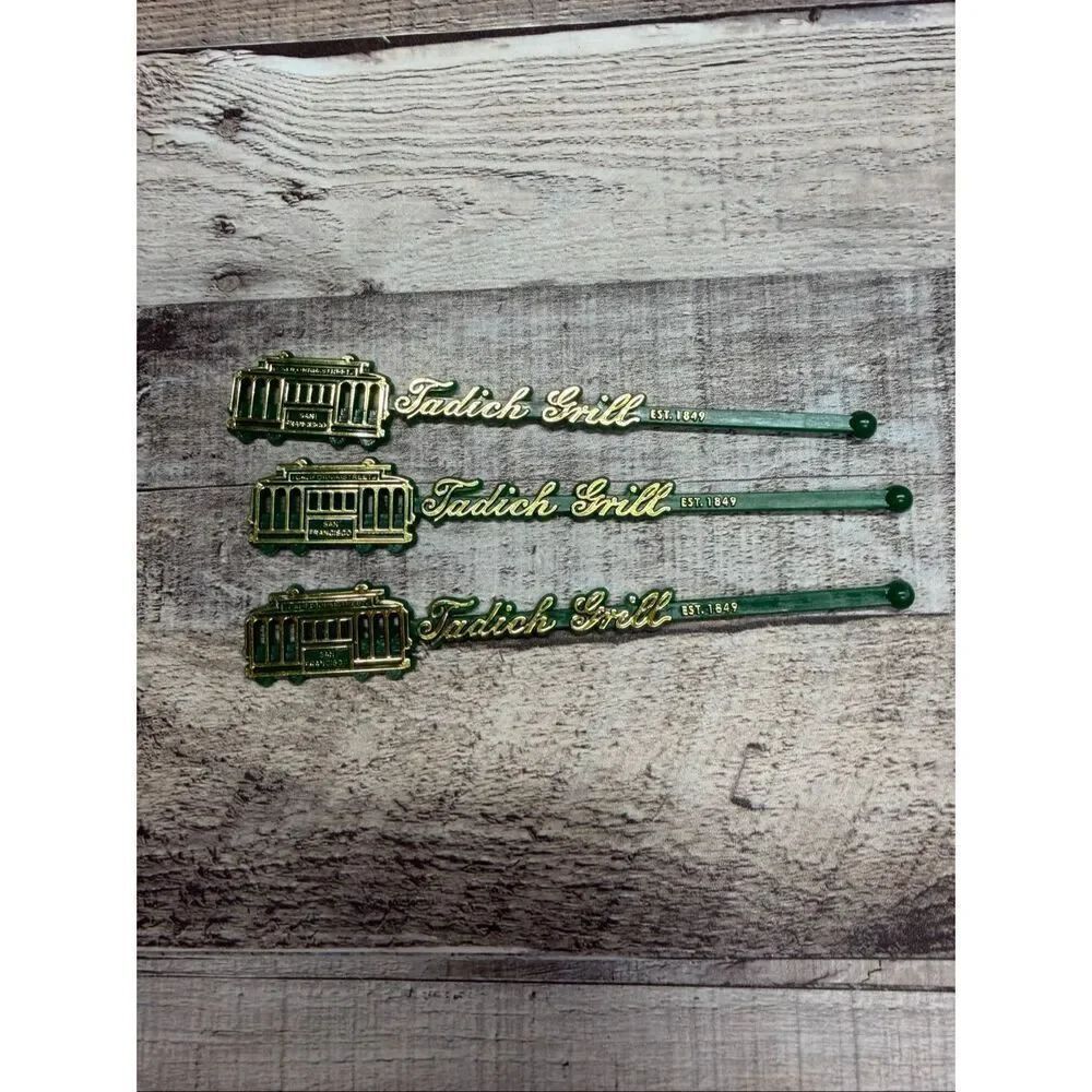 RARE Green Vintage San Francisco Tadich Grill Cable Car Souvenir Swizzle Stick